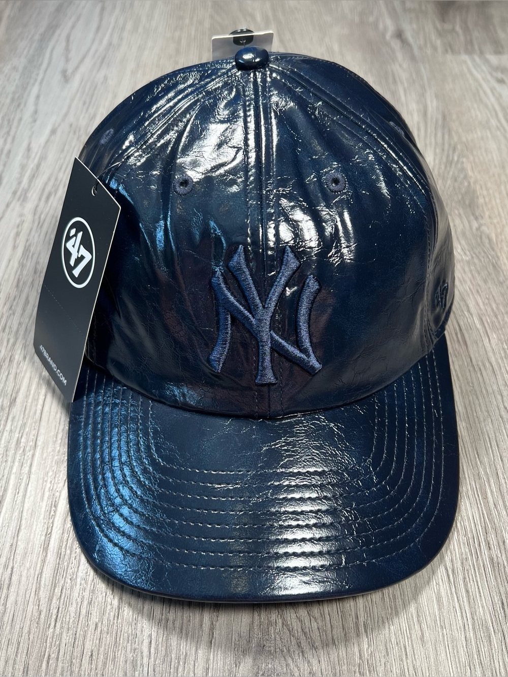 New '47 Brand Anthropologie New York Yankees Navy Baseball Hat Cat Faux Leather